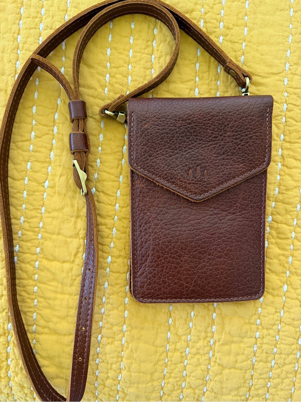 Portland Leather Brown Pebbled Crossbody Phone Pouch. Like New